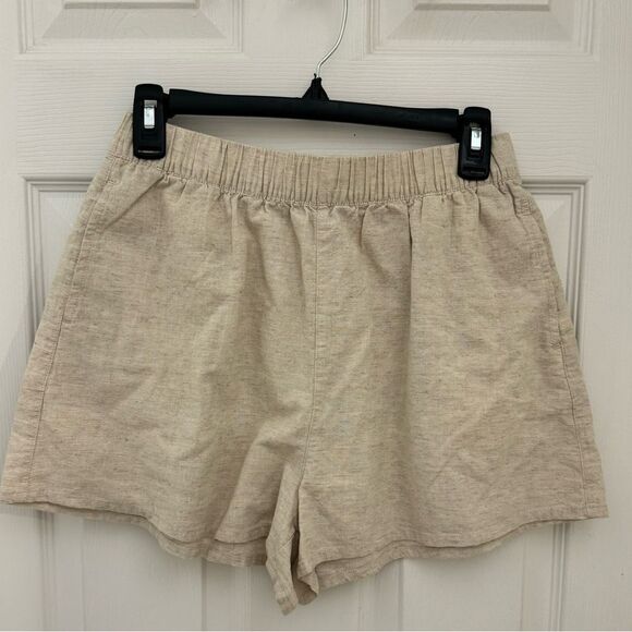 Rhythm Women’s Linen Pull On Shorts Tan Taupe Size 4 Boxer Style Lightweight - Picture 1 of 3